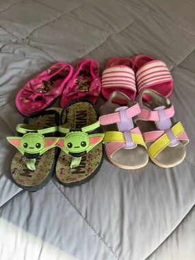 Disney Kids Pink, Green & Yellow Sandal and Flip Flop Bundle